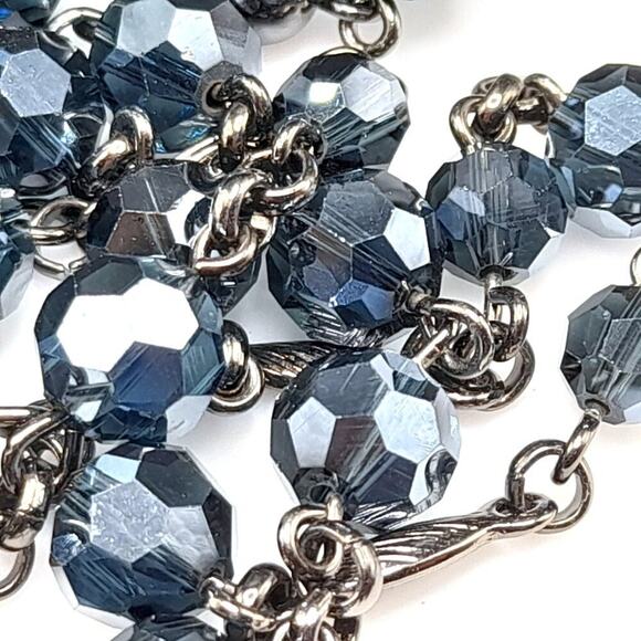 Lia Sophia Blue Beaded Gunmetal Gray Necklace, Three Strands, 21 1/2 Inches - Picture 10 of 13